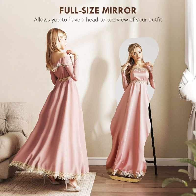 HOMCOM Pełnowymiarowe lustro bez ramy, podstawa drewniana, elastycznie umieszczalne, faliste, czarne