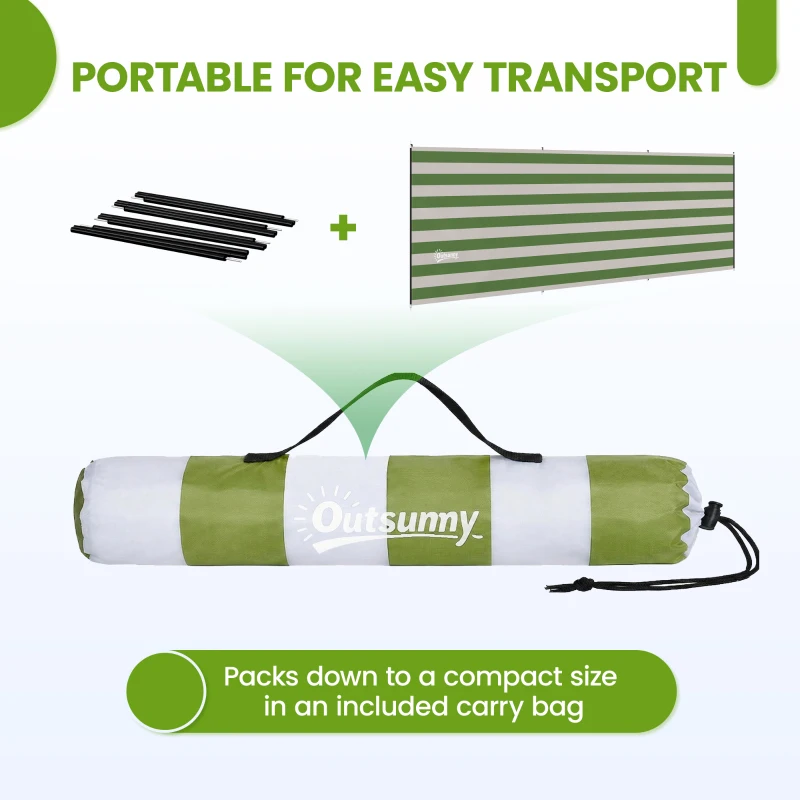Outsunny 4 Pole Camping Windbreaks, Beach Wind Shield Shelter with Carry Bag and Steel Poles, 540cm x 150cm, Army Green