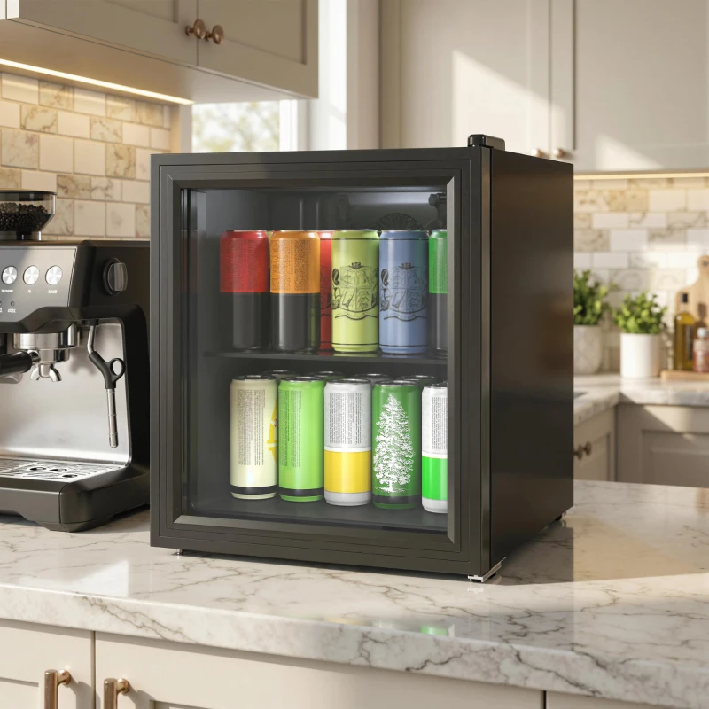 HOMCOM Réfrigérateur à boissons 46L 59 canettes, mini frigo silencieux pose libre avec porte en verre trempé double, noir