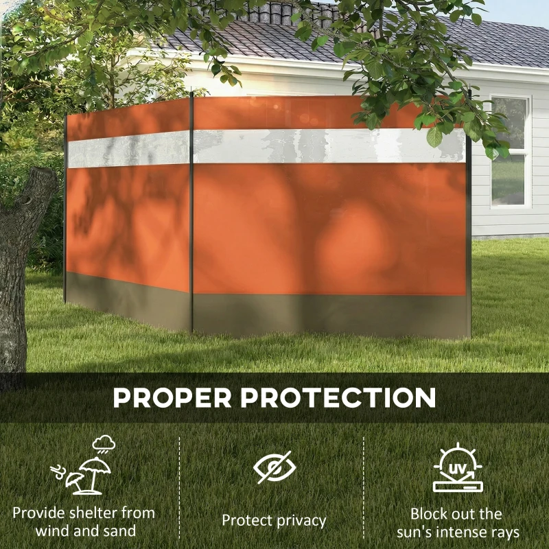 Outsunny Camping Windbreaker with Clear Windows and Steel Poles, for Beach Caravan Campervan, 440 x 140cm, Orange