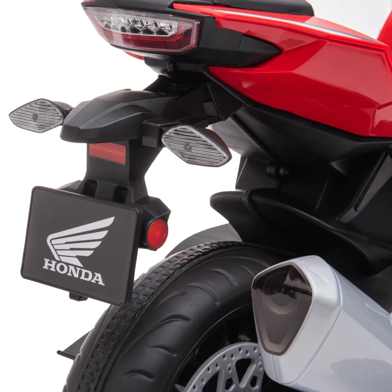 HOMCOM Mota Elétrica com Licença HONDA para Crianças de 3-5 Anos Mota a Bateria 6V com Farol Buzina Música 90x44x52cm Vermelho