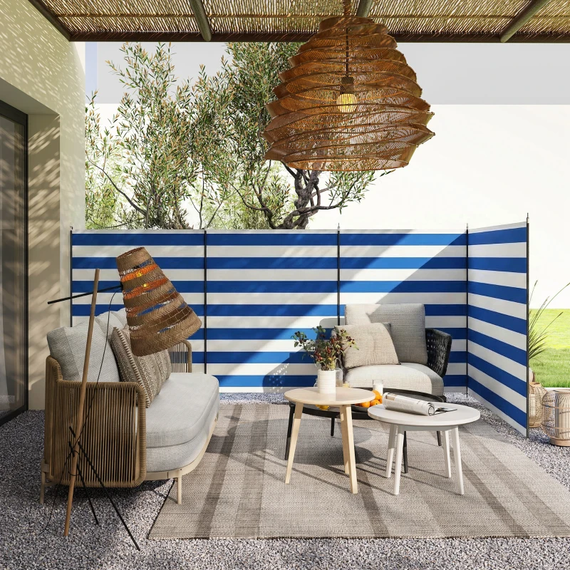 Outsunny 4 Pole Camping Windbreaks, Beach Wind Shield Shelter with Carry Bag and Steel Poles, 540cm x 150cm, Dark Blue