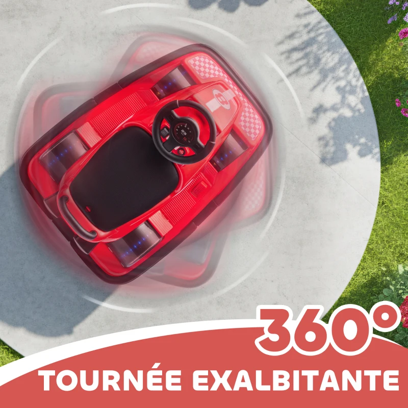 AIYAPLAY Auto-Tamponneuse Enfant 6V, Rotation à 360°, Musique, Klaxon, Démarrage Doux, 2,5 km/h, pour Âges 3-8, 74x53x48cm, Rouge