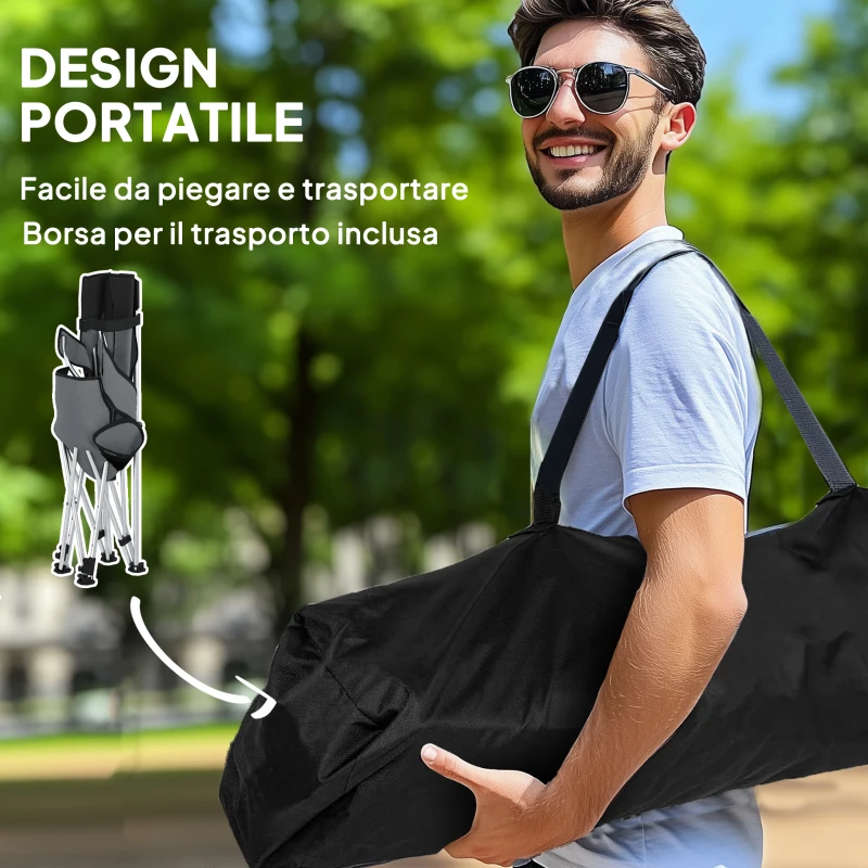 Outsunny Set 2 Sedie da Campeggio Pieghevoli con Poggiapiedi e Portabicchieri, 82x50/100x88 cm, Grigio