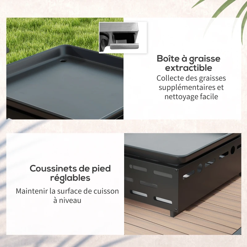 Outsunny Plancha gaz en acier inox émaillé 2 brûleurs 4,8 kW antiadhésive grande surface de cuisson 40L x 34l cm, transportable