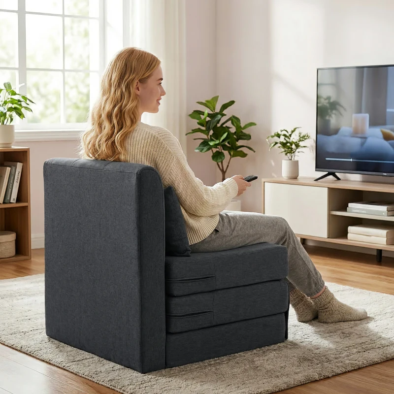 HOMCOM 2-in-1 Schlafsessel Klappbares Sofa-Bett mit Leinenstruktur, Gepolstertes Gästebett Klappstuhl, Dunkelgrau