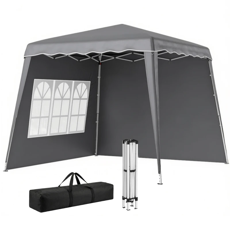 Outsunny Tonnelle pliante pop-up 2,89x2,89m Pavillon de jardin avec parois latérales Hauteur réglable Protection UV50+ Gris