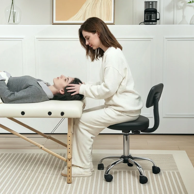 HOMCOM Taburete Giratorio con Respaldo y Ruedas Silla Ajustable para Salones de Belleza Estudio de Tatuajes 46x51x78-93 cm