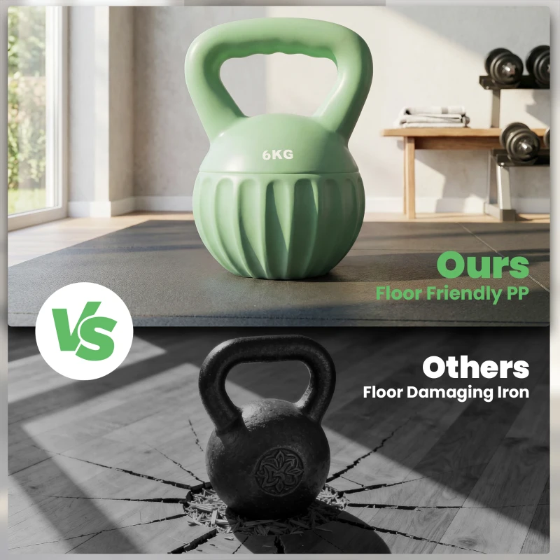 SPORTNOW Kettlebell Palla 6 kg, Bilanciere Riempito di Sabbia per Principianti Allenamento a Casa, 17x17x23 cm, Verde