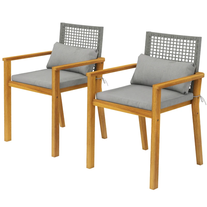Outsunny Set 2 Sillas de Madera de Acacia con Cojines y Cojines Decorativos, Natural.