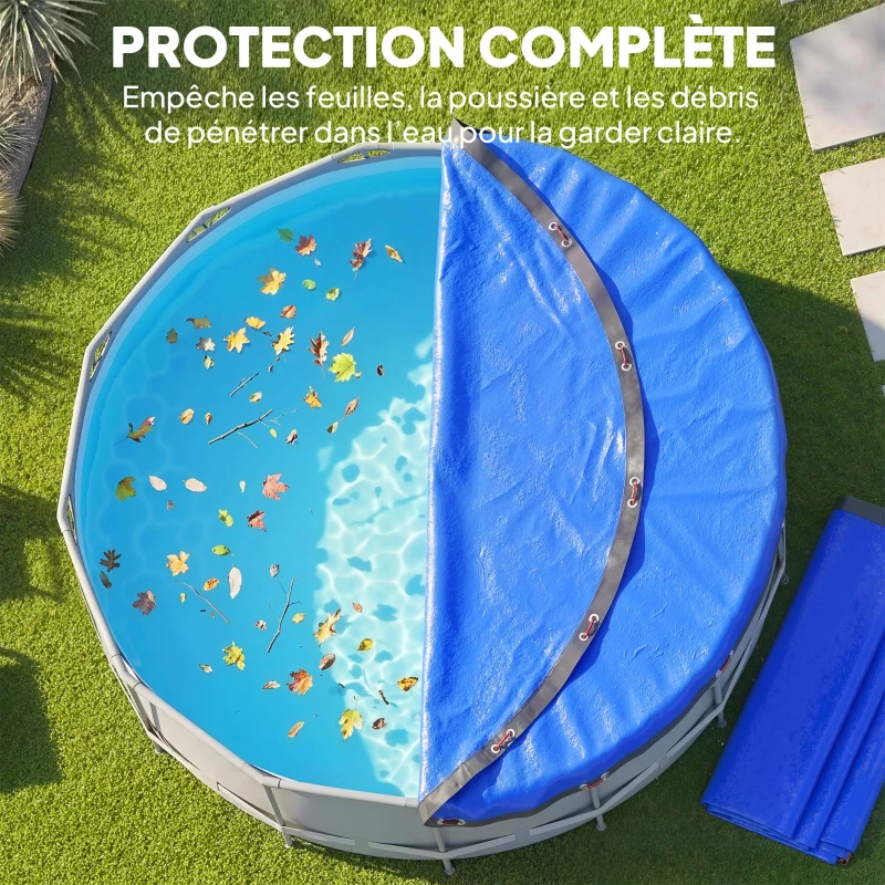 Outsunny Bâche de Piscine Ronde 550 cm Anti-Poussière et Imperméable avec Corde pour Piscines Hors Sol de 520-530 cm, Bleu