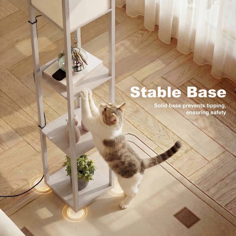 HOMCOM 3-Tier Floor Lamp with Shelves and Storage, Modern Corner Standing Lamp with Lampshade, Reading Light with Foot Switch for Living Room, Bedroom, Home Office, Bulb not Included, Oak