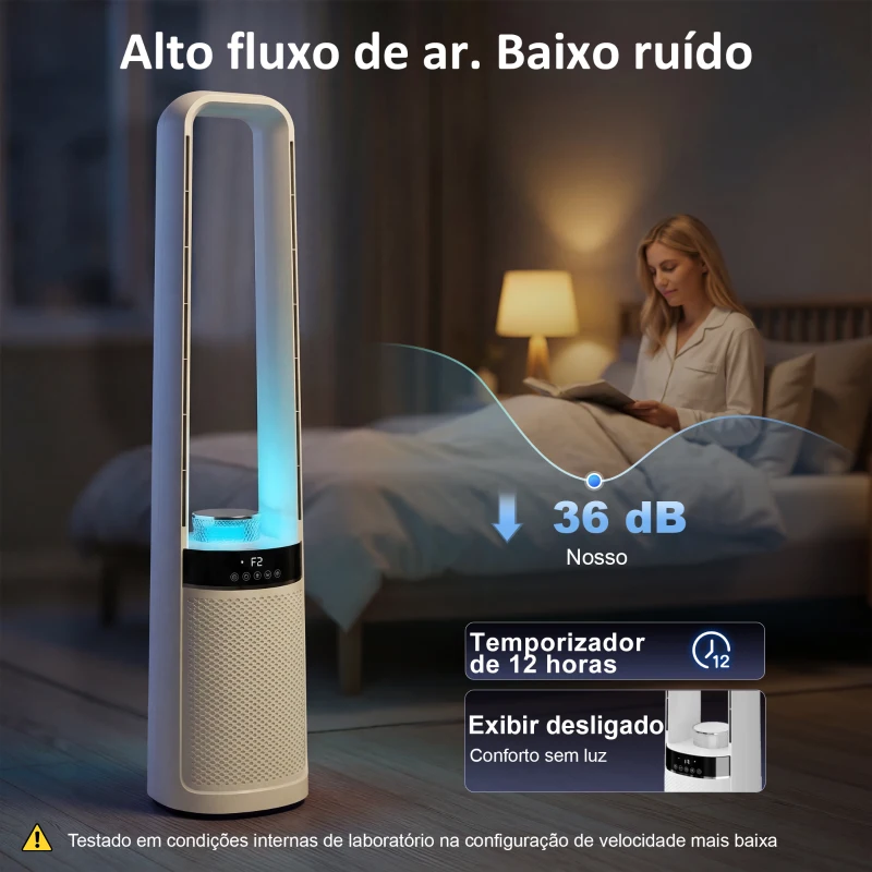 HOMCOM Ventoinha de Torre Silenciosa sem Hélices com Luzes LED de 4 Cores Temporizador de 12 horas Branco