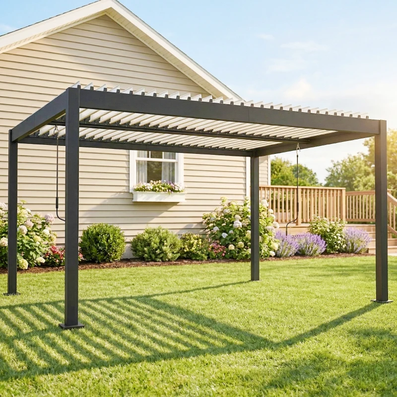 Outsunny Pergola Bioclimatique 4x3m en Aluminium à Toit Louvred Ajustable, Protection Soleil, pour Jardin Extérieur, Blanc
