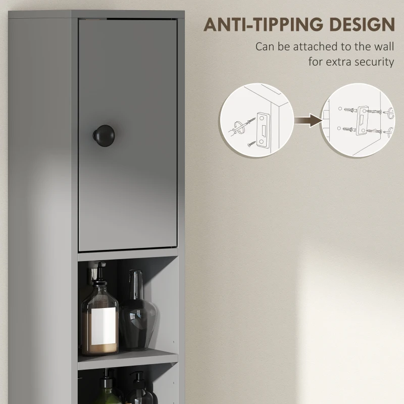 kleankin Szafka łazienkowa, 4 półki, szuflada, płyta wiórowa, smukły design, szara