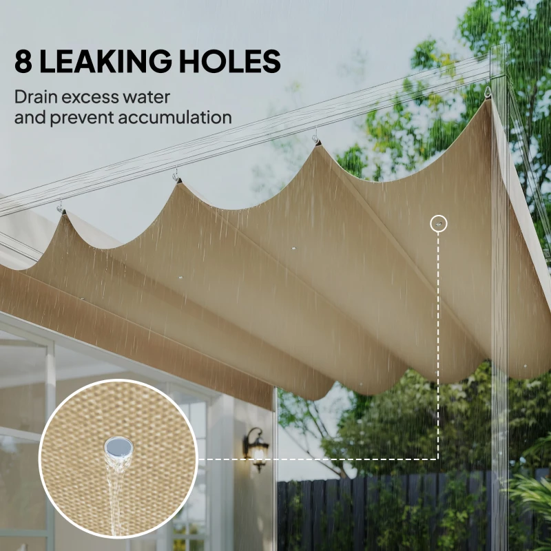 Outsunny Retractable Pergola Canopy Only, 3.92 x 3.5 m, UV30+ Replacement Canopy Cover for 4 x 3 m Pergola, Khaki