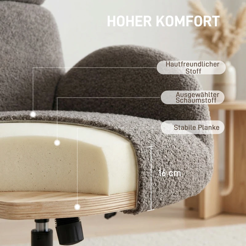 HOMCOM Drehbarer Sessel mit Fußhocker, höhenverstellbarer Akzentstuhl mit verstellbarer Kopfstütze, Schaukel-Funktion, Grau