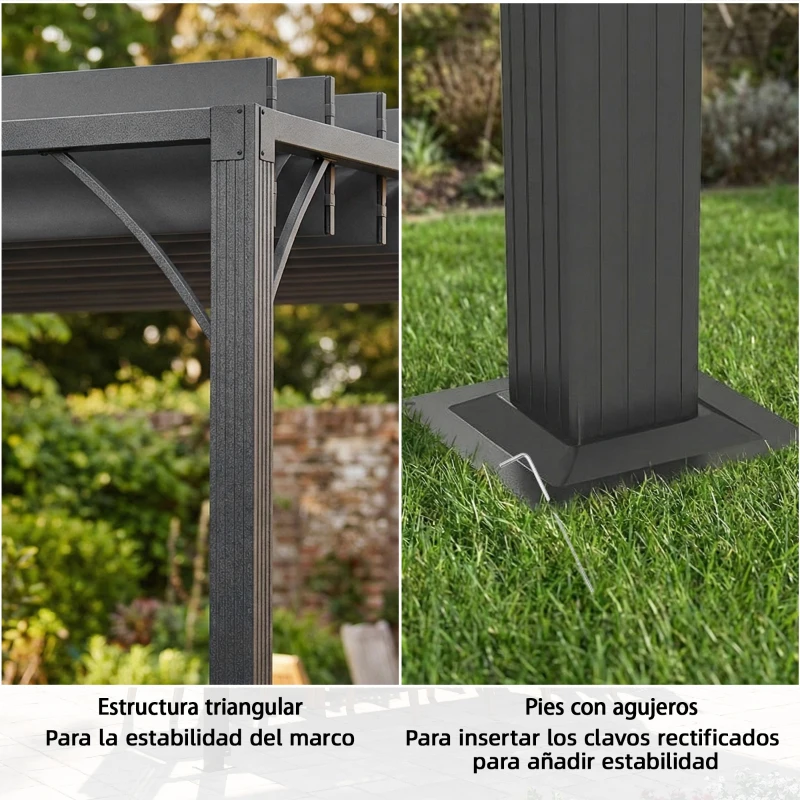 Outsunny Pérgola de Jardín 3x4 m con Protección UPF 50+ Gazebo con Techo Ajustable Estructura de Aluminio para Exterior Gris