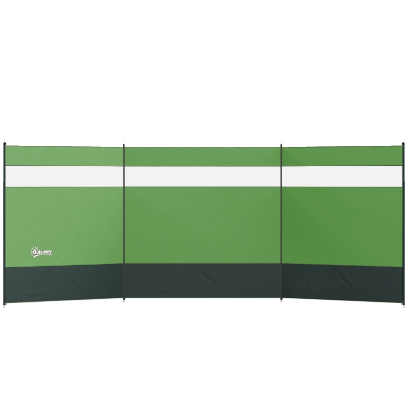 Outsunny Camping Windbreaker with Clear Windows and Steel Poles, for Beach Caravan Campervan, 440 x 140cm, Army Green
