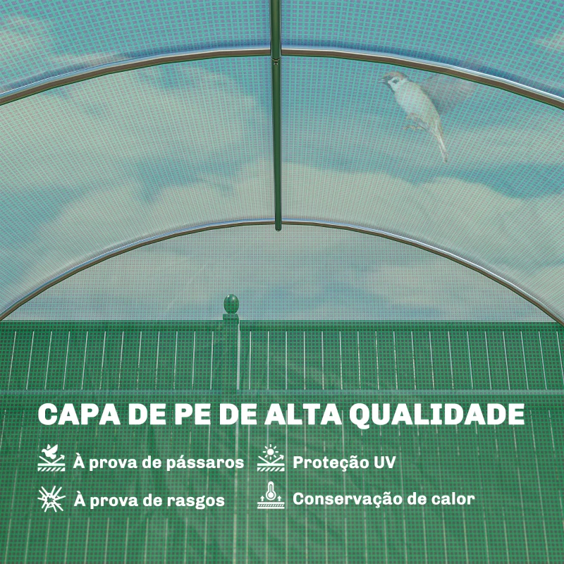 Outsunny Estufa Túnel 6x3x2 m com Porta com Dobradiças 12 Janelas com Rede e Estrutura de Aço Galvanizado Verde