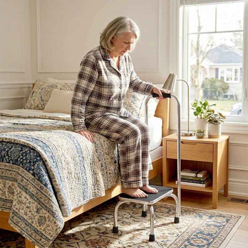 HOMCOM Marche avec Barre d'appui - marchepied de sécurité - Marche d'accès au Bain - Plateforme & Patins antidérapants - Acier galvanisé