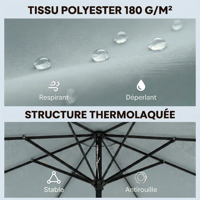 Outsunny Parasol de Jardin Extérieur Rond Inclinable à 3 Positions avec 8 Baleines et Volant, Φ265 x 235 cm, Bleu