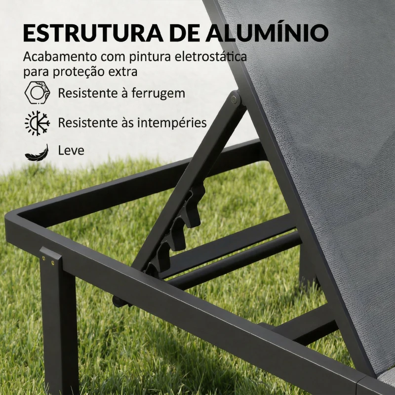 Outsunny Conjunto de 2 Espreguiçadeiras de Jardim Reclináveis com Rodas Encosto Ajustável em 4 Níveis e Tecido Textilene Cinza Escuro