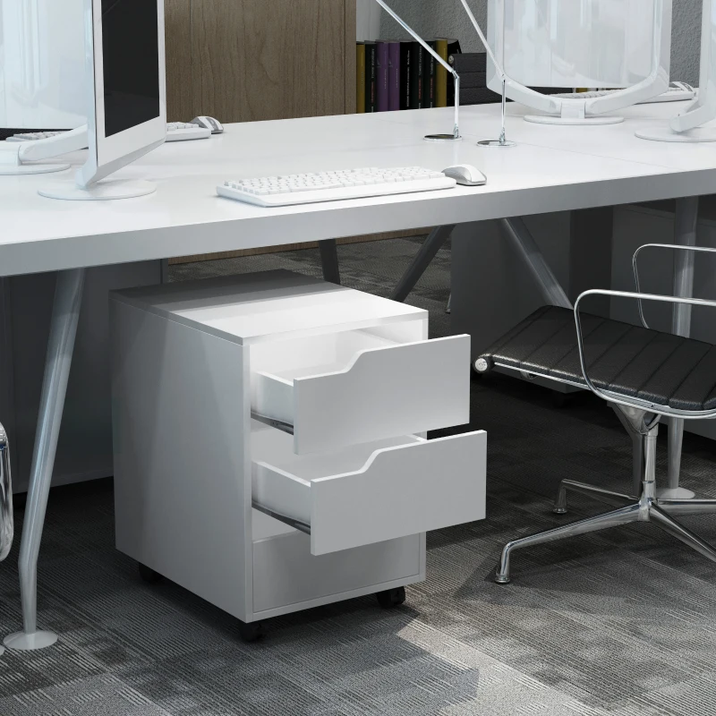 HOMCOM Caisson bureau mobile avec 3 tiroirs, meuble rangement bureau sur roulettes pour documents et imprimante, caisson de rangement compact pour travail ou chambre, 40x50x57,5cm, blanc