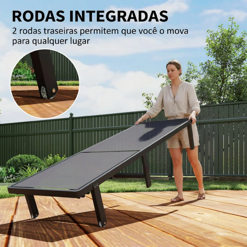 Outsunny Conjunto de 2 Espreguiçadeiras de Jardim Reclináveis com Rodas Encosto Ajustável em 4 Níveis e Tecido Textilene Cinza Escuro