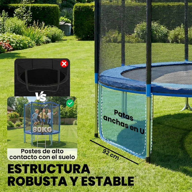 SPORTNOW Cama Elástica Exterior Ø183 cm Trampolín para Niños con Red de Seguridad Escalera y Acolchado de Muelles Azul