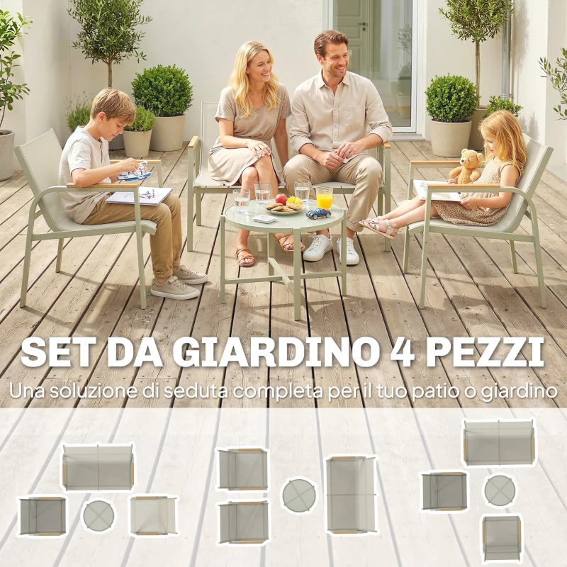 Outsunny Set Divano da Esterno con Loveseat e 2 Poltrone, Verde