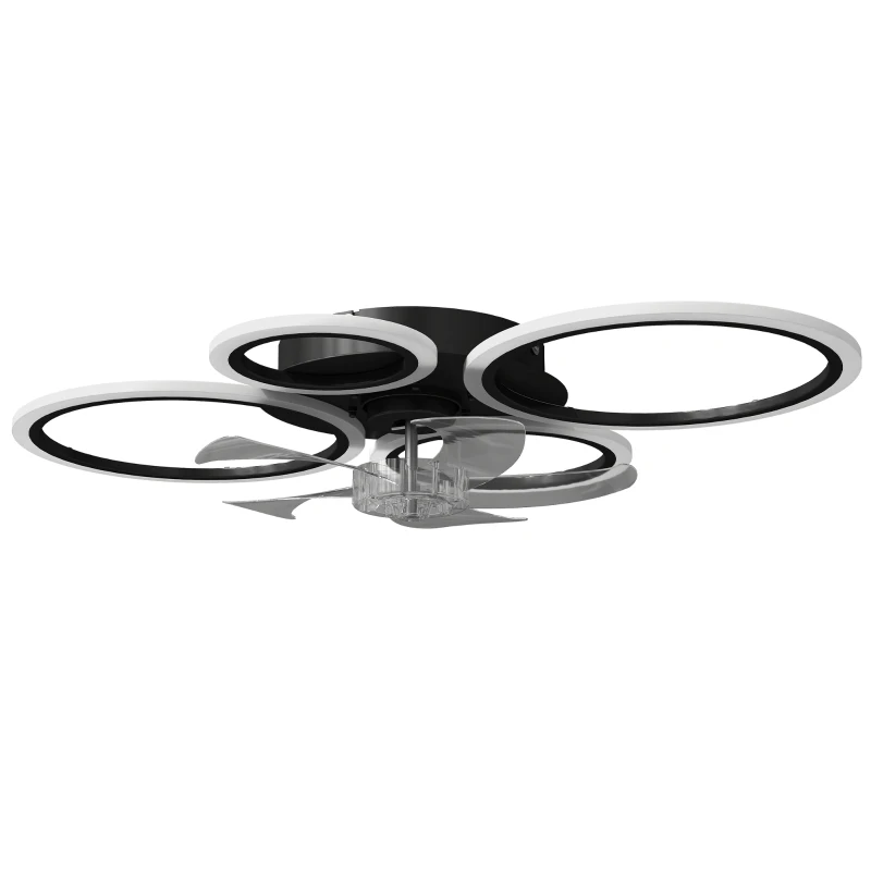 HOMCOM Ventilateur de plafond avec lumière et télécommande, plafonnier ventilateur 77 cm avec 6 vitesses, noir