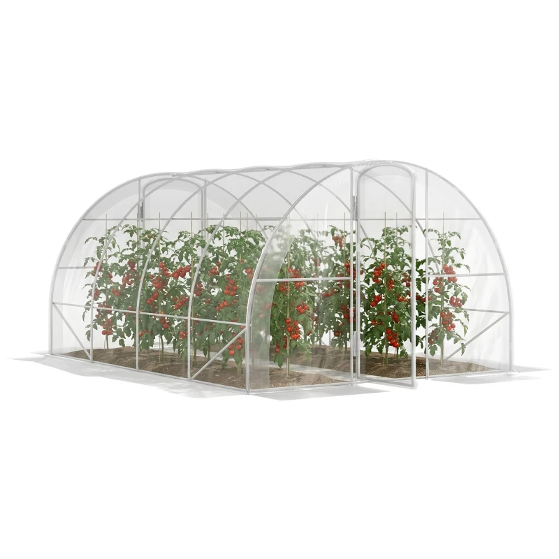 Outsunny Serre de jardin tunnel 4 x 3 x 2 m 12 m² avec 2 portes à charnières bâche en PE 150 g/m² pour Légumes Plantes Fleurs