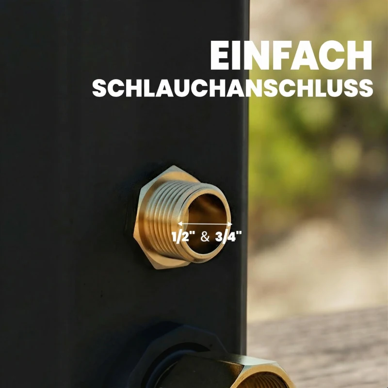 Outsunny Solardusche 35L Gartendusche mit Frostschutz schwenkbarem Regenduschkopf Wasserhahn, Gartenschlauch-Anschluss