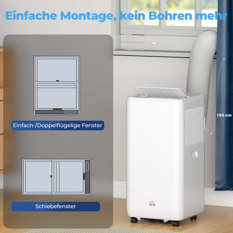 HOMCOM Mobiles Klimagerät mit Abluftschlauch 12.000 BTU 3,5 kW, 5-in-1, 24h-Timer, Fernbedienung bis 35㎡