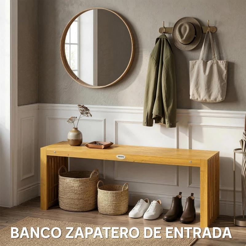 Outsunny Banco de Jardín de Madera de 2 Plazas 110 cm con Asiento de Listones Carga 240 kg para Patio Porche Parque Natural