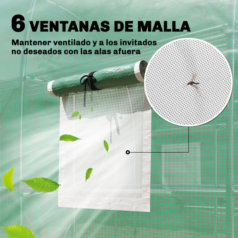 Outsunny Invernadero de Exterior 2,8x2x1,9 m con Estantes Invernadero de Túnel con Puerta Enrollable 6 Ventanas de Malla Verde