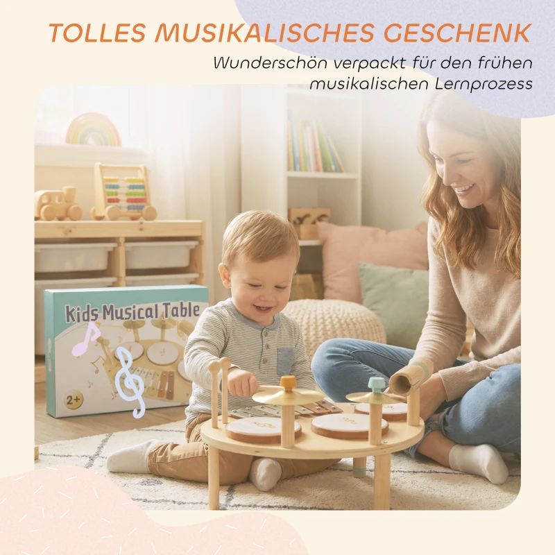 AIYAPLAY Kinder Schlagzeug 4-in-1 Montessori Musikinstrumente Set mit Trommeln Xylophon Schlagwerk für Kinder ab 2 Jahre