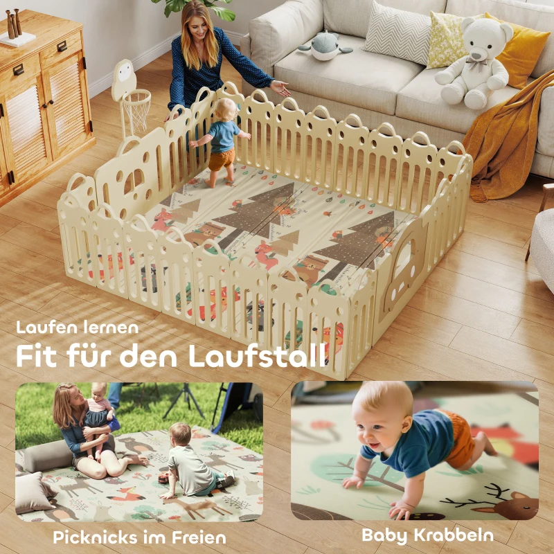 AIYAPLAY Spielmatte Baby 196 x 176 x 1,5 cm faltbar Doppelseitige Krabbelmatte Mehrfarbig