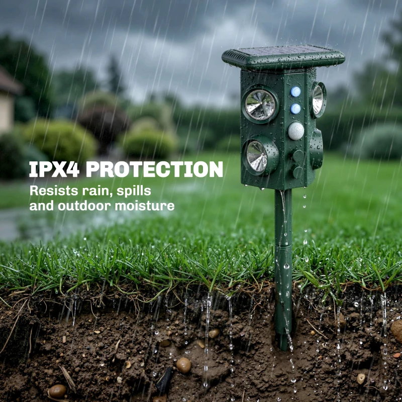 Outsunny Repelente solar ultrasónico para gatos, 5 modos, sensor PIR, flash LED