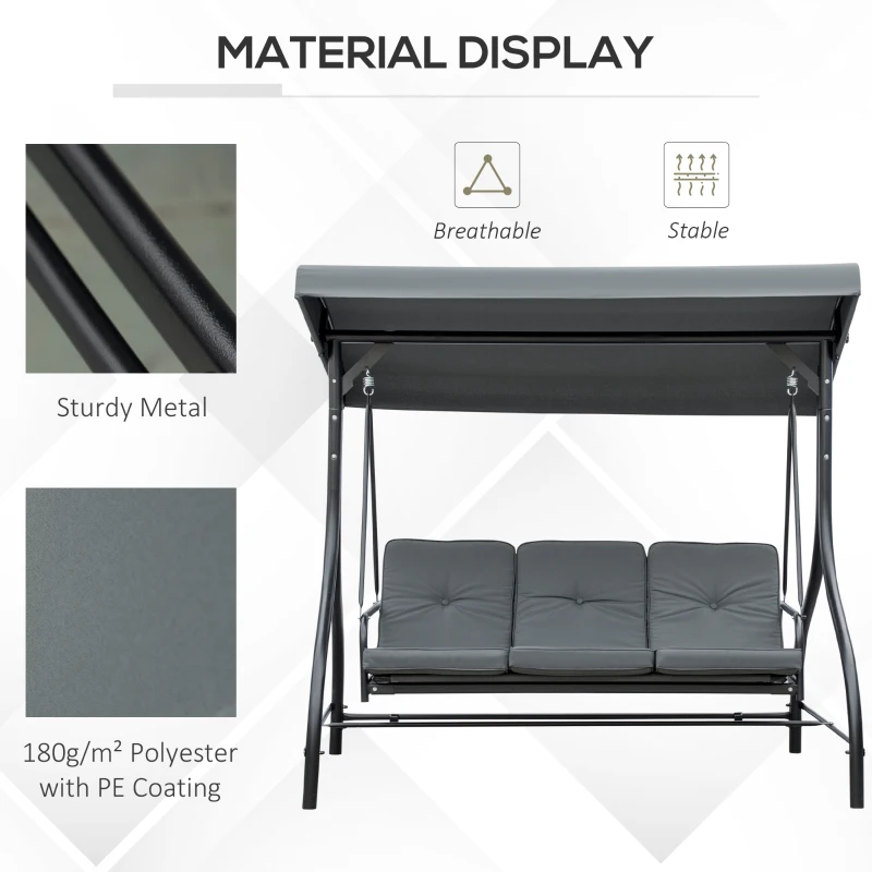 Huśtawka ogrodowa 2 w 1, 3-osobowa, z funkcją leżenia