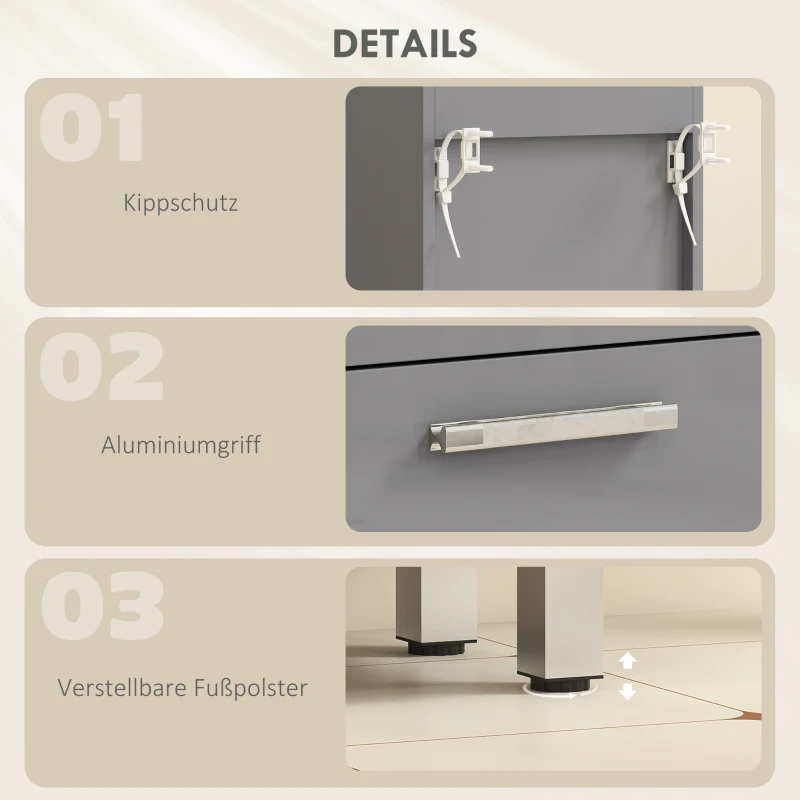 kleankin Badezimmerschrank, Badschrank, 4 Schubladen, Spanplatte, glatt, Grau