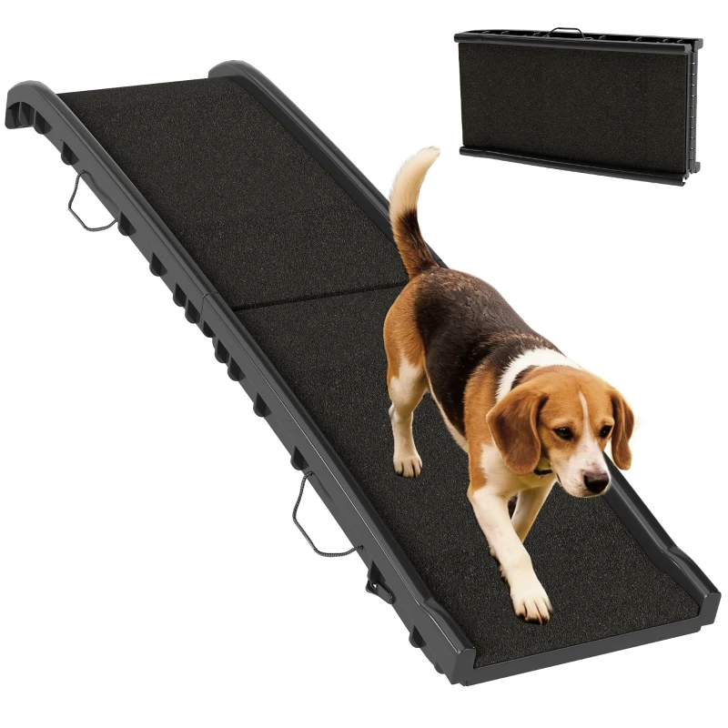 PawHut Rampe pliable pour chiens, escalier pour chien en PP avec pente douce et surface antidérapante, 155x38,5x15,5cm, noir