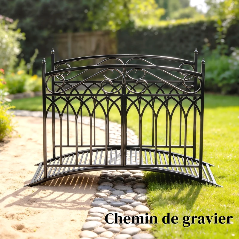 Outsunny Pont de Jardin en Métal Style Baroque Passerelle Décorative avec Garde-Corps 91cm et Charge 100kg Noir