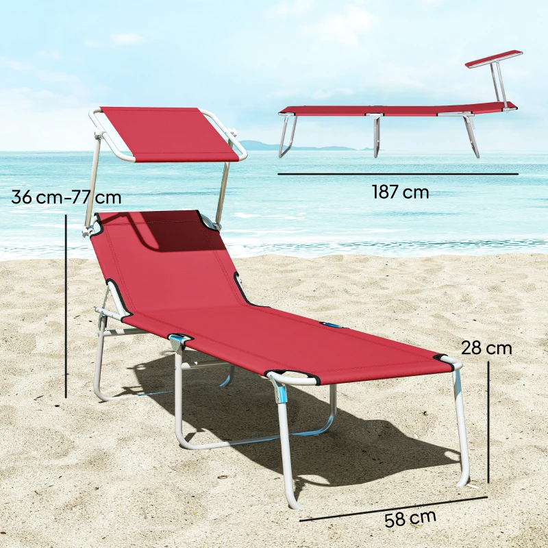 Outsunny Outdoor Foldable Sun Lounger Set of 2, 4 Level Adjustable Backrest Reclining Sun Lounger Chair with Angle
