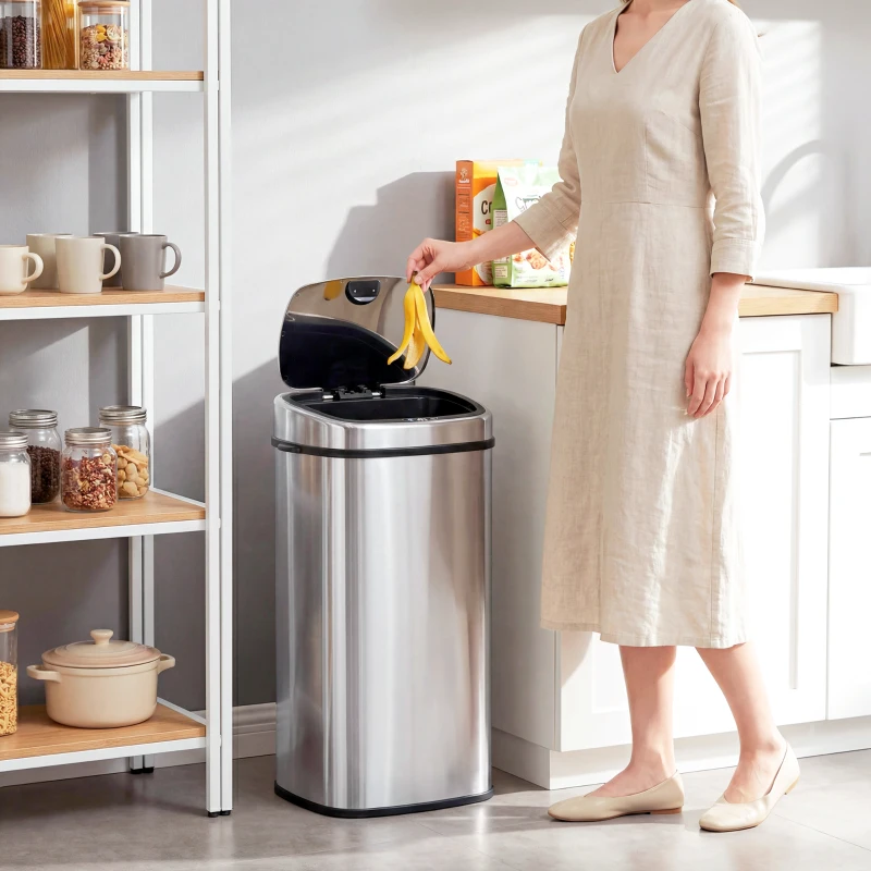 HOMCOM Pattumiera Cestino dei rifiuti in Acciaio Inox con Sensore a Infrarossi 68L, Rettangolare, Colore: Argento
