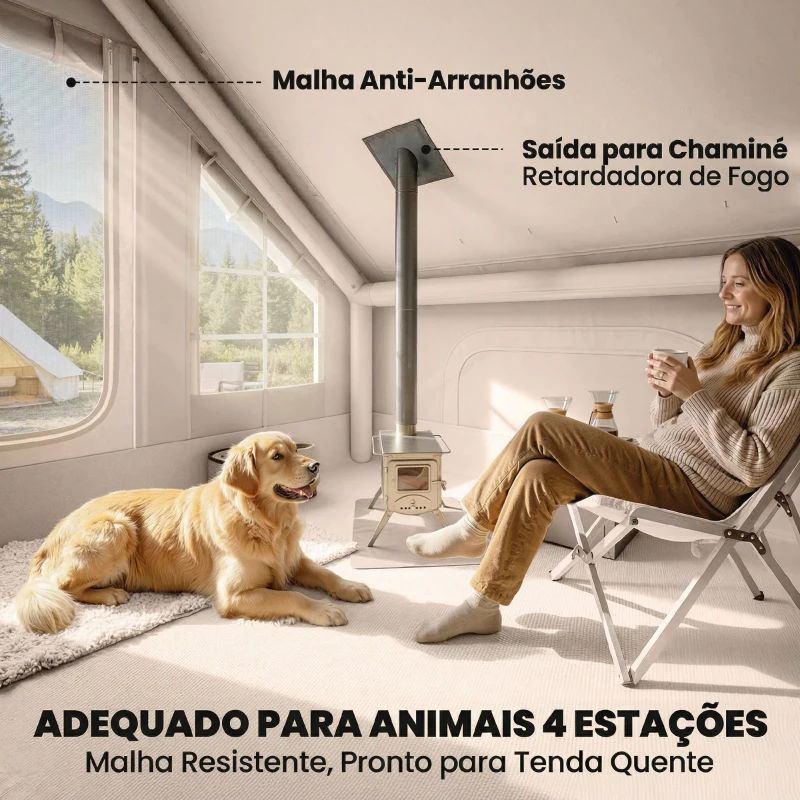 Outsunny Tenda Insuflável com Saída para Fogão e Claraboia Bomba Bolsa UPF30+ para 4 Estações Impermeável 5000+