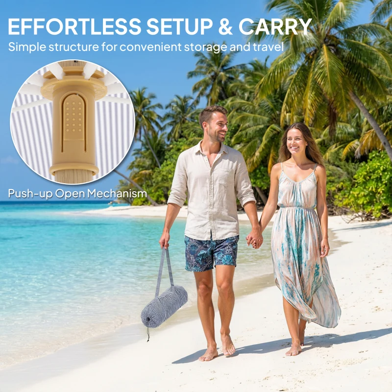 Outsunny 1.7 m Beach Umbrella with Sand Anchor, 30° Tilting Fringed Beach Garden Parasol with Adjustable Height, Blue