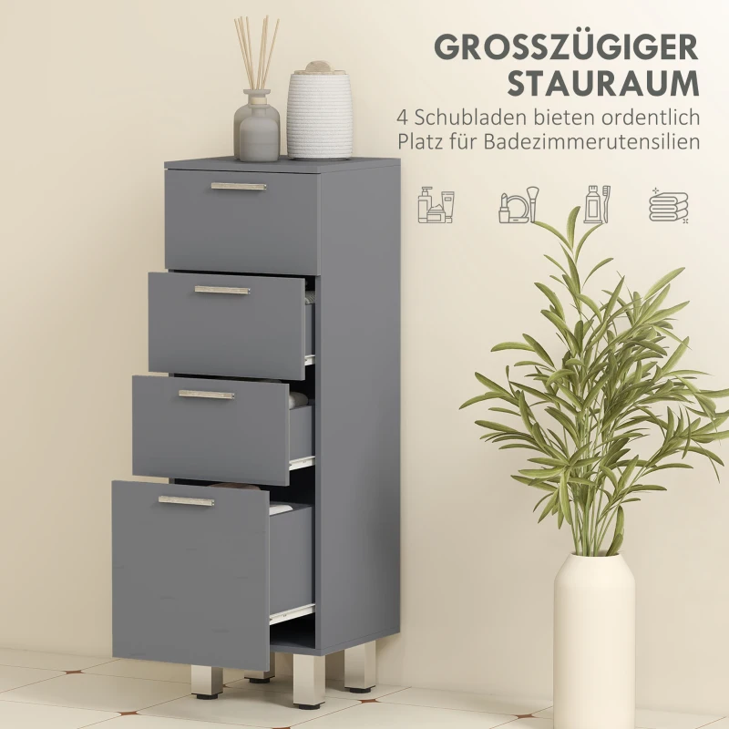 kleankin Badezimmerschrank, Badschrank, 4 Schubladen, Spanplatte, glatt, Grau