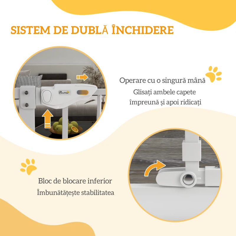 PawHut Cancellino per Cani Regolabile Alto con Porta Piccola e Chiusura Automatica, 74-101x104cm, Bianco